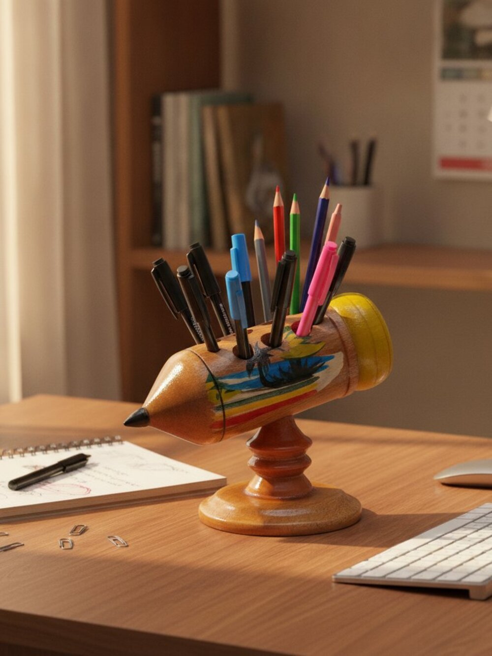 Vintage Wooden Hand Carved Pen Pencil Holder